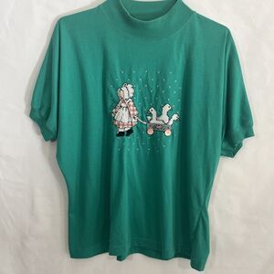 Lindsey Blake Green T Shirt Cross-Stitch Medium Cottage Core Granny Easter